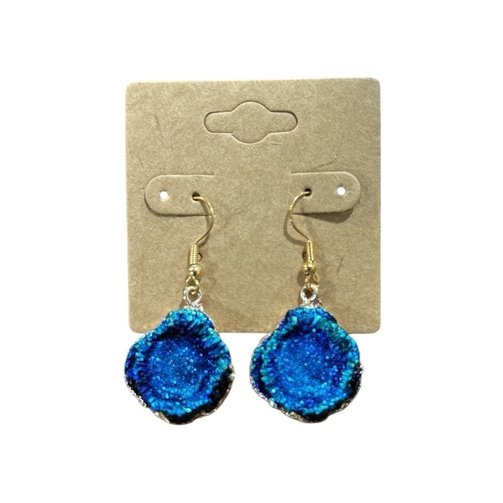 Turquoise & Cobalt Blue Faux Geode Drop Earrings